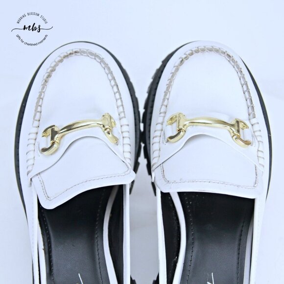 Nasty Gal Leather Chunky Backless Loafers White Gold Women UK 8 EU 41 US 10 - Picture 11 of 15